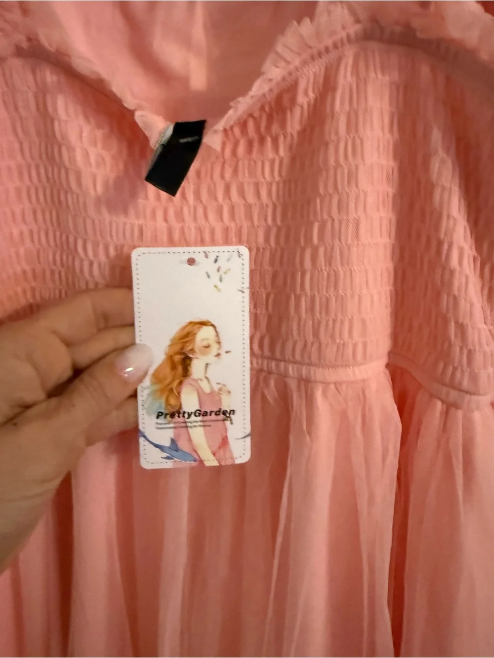 Pink Tiered Tulle Mini Dress with Smocked Bodice - Picture 4 of 4